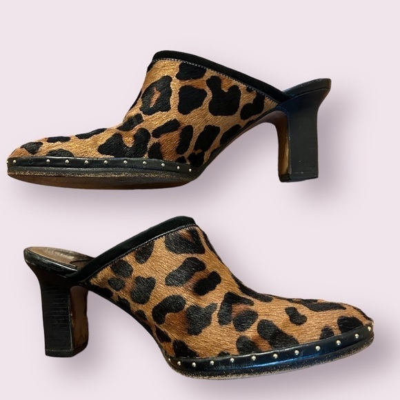 Cole Haan Shoes - Cole Haan Womens Leopard Cheetah Print Calf Fur Slip On Heeled Mules Size 7.5